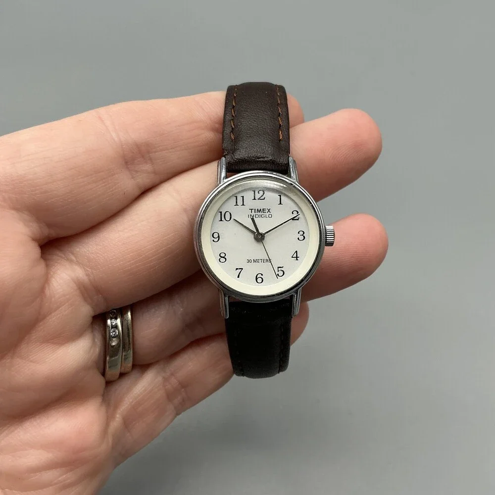 Timex Indiglo WR 30M Womens Watch 23mm Cream Dial Brown Leather New Battery